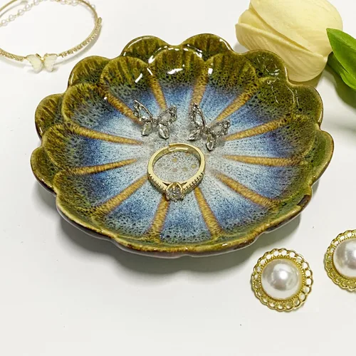 Miniatura 5 de Plato de cerámica para anillos de joyería, organizador de joyas, decoración del hogar, regalo de boda (verde brillante)
