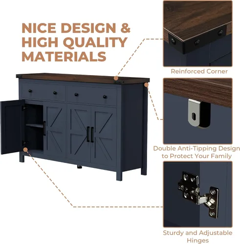 Miniatura 6 de VVFLU Modern Sideboard Buffet Cabinet with Wood Accent and Adjustable Shelves for Kitchen, Dining Room, Living Room