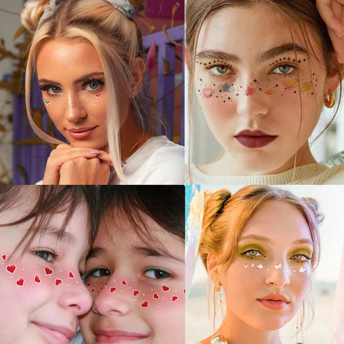 Miniatura 3 de 14 hojas de calcomanías de tatuajes temporales para mujeres, con purpurina, mariposa, corazón, flores, maquillaje, impermeables, accesorios