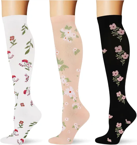 Miniatura 40 de (3 pares) Calcetines de compresión 20-30 mmHg, calcetines largos hasta la rodilla para mujeres y hombres, soporte atlético, para viajes y uso diario
