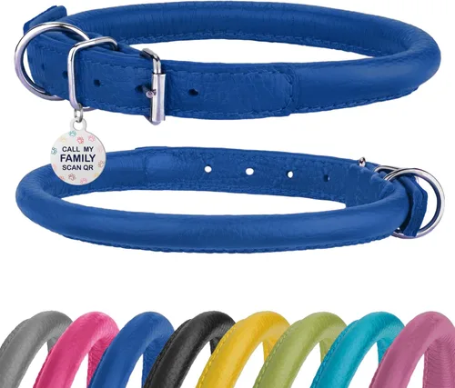 Miniatura 7 de Collar de cuero enrollado para perro, diseño redondo suave que evita enredos y enmarañe con etiqueta de identificación para perros pequeños, Hebilla