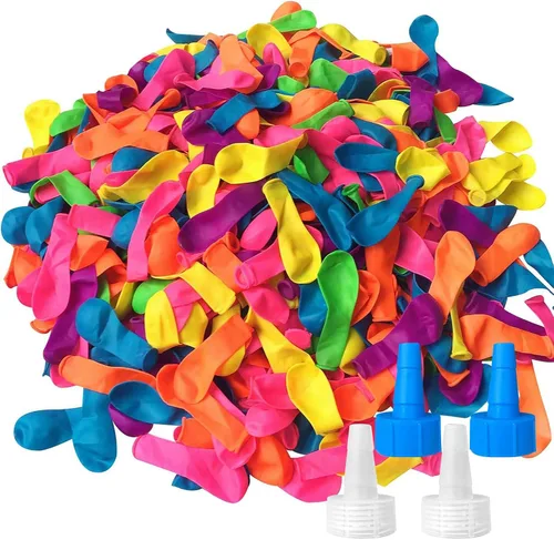Paquete de 500 globos de agua de colores con fácil amarre en el cuello, largo para juegos y peleas por Hibery, Pack of 500