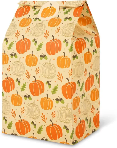 Whaline 36 bolsas de regalo de fiesta de otoño, hojas de calabaza, bolsas de regalo de papel kraft con etiquetas, calcomanías de agradecimiento,