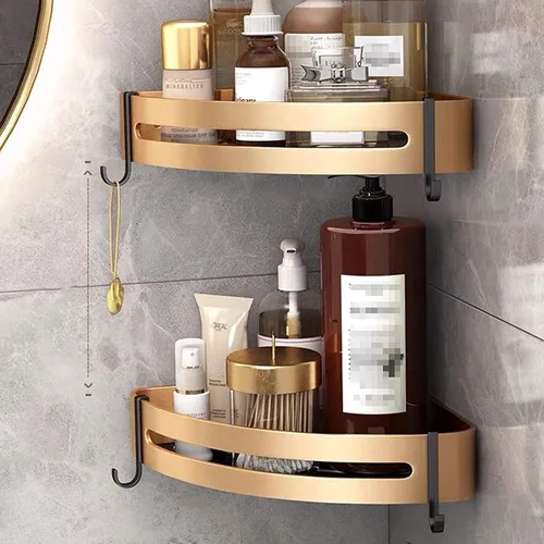 Miniatura 3 de ROFRA Estante esquinero para ducha, paquete de 2 unidades, organizador de almacenamiento de ducha, a prueba de óxido, estante de pared dorado, A