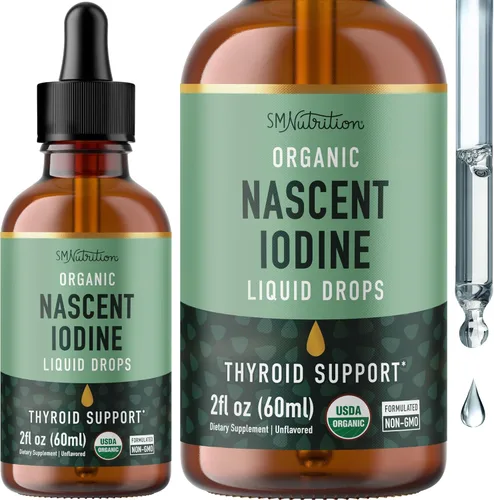Líquido de yodo orgánico para apoyo tiroideo | Suplementos de yodo naciente | Certificado orgánico USDA | Líquido de yoduro de potasio decolorado