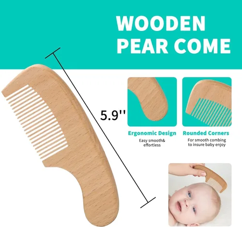 Miniatura 6 de Juego de cepillos de pelo de cabra para bebé, peine de madera para masaje, peine de cuero cabelludo, kit de cuidado natural seguro para el cabello