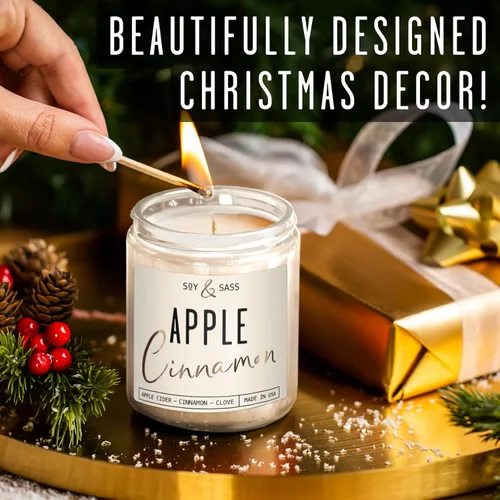 Miniatura 4 de Velas de Manzana y Canela, Vela de Manzana y Canela - 'Apple Cinnamon' Infundida con Aceites Esenciales I Velas de Soja Aromáticas Fuertes