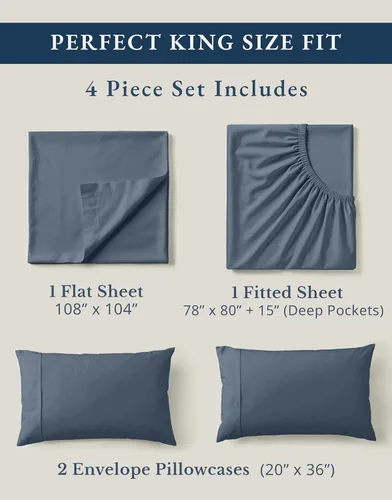 Miniatura 4 de LANE LINEN Sábanas 100% algodón orgánico para cama tamaño King, sábanas de percal suave, transpirables, de lujo, estilo hotelero, lavables a 09