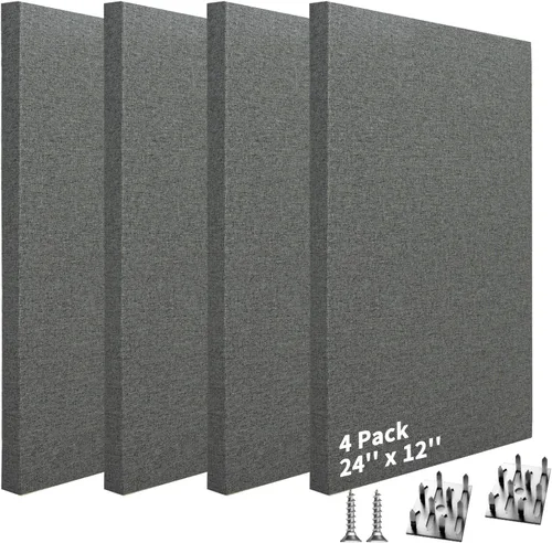 Art3dwallpanels 4 PCS Paneles Acústicos, 24''x12'' Paneles de Pared de Tela Insonorizados, Paneles de Absorción de Sonido de Montaje Fácil con Gris