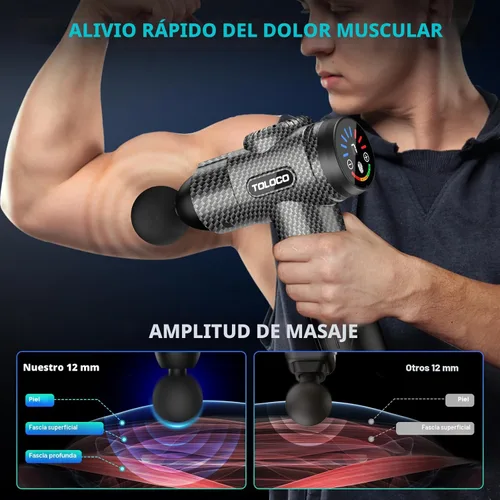 Miniatura 5 de TOLOCO Pistola de masaje, masaje de espalda de tejido profundo para atletas para aliviar el dolor, masajeador de percusión con 10 cabezales