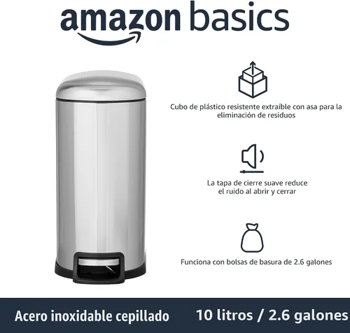 Miniatura 2 de Amazon Basics Bote de basura pequeño en forma de D con tapa y pedal de cierre suave para baño, dormitorio, sala de estar, oficina, resistente a
