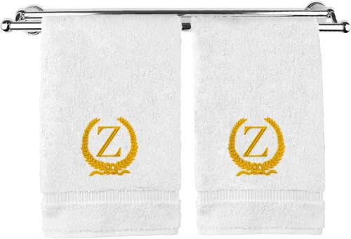 Miniatura 36 de Toalla de mano con monograma, regalo personalizado, 16 x 30 pulgadas, diseño de corona dorada bordada con letra blanca en toalla negra, extra