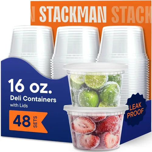 Miniatura 9 de Stack Man Recipientes de 8 onzas con tapas (48 juegos) – Contenedores de plástico transparente para almacenamiento de alimentos, sellado hermético