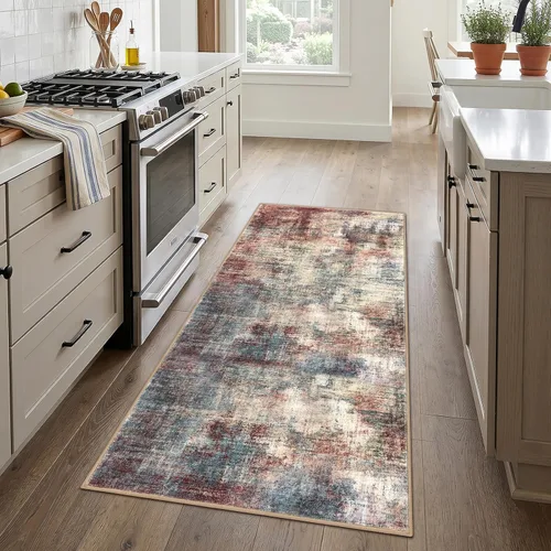 Miniatura 1195 de IOHOUZE Alfombra abstracta lavable de 3 x 12 pies para pasillos, antideslizante para cocina, camino de entrada de lana sintética para interiores