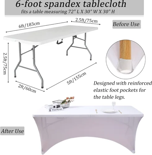 Miniatura 2 de Fivenl Cubierta de Mesa Mantel de Spandex de 6 Pies para Mesas Plegables Cubierta de Mesa Rectangular Ajustada Lavable Resistente a las Arrugas