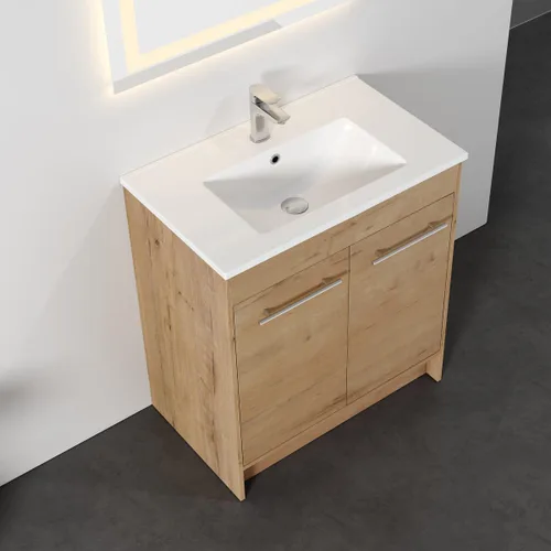 Miniatura 6 de Dowell - Fregadero de baño de 30 pulgadas, lavabo de cerámica de tocador de un solo cuenco, fregadero rectangular con desbordamiento, blanco-000