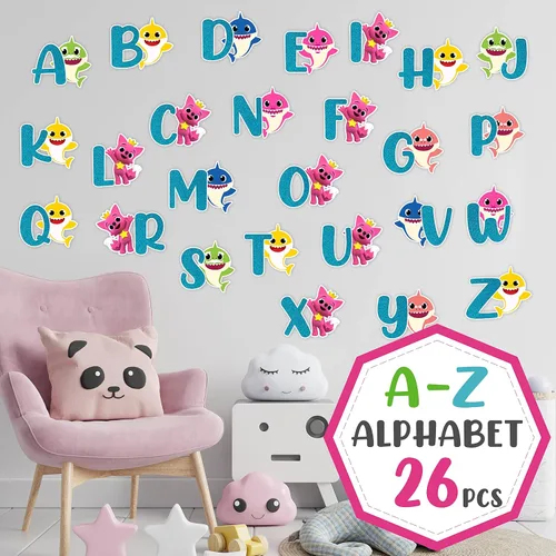 Miniatura 2 de BBY Shrk A-Z - Adhesivo decorativo para pared, diseño colorido de caricaturas con letras con iconos del océano, suministros educativos divertidos