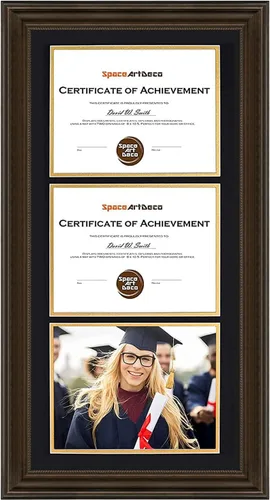 Miniatura 4 de Marco de tres certificados de 14 x 29 pulgadas con paspartú doble negro sobre dorado para (3) diplomas/grados de 8.5 x 11 pulgadas, ganchos