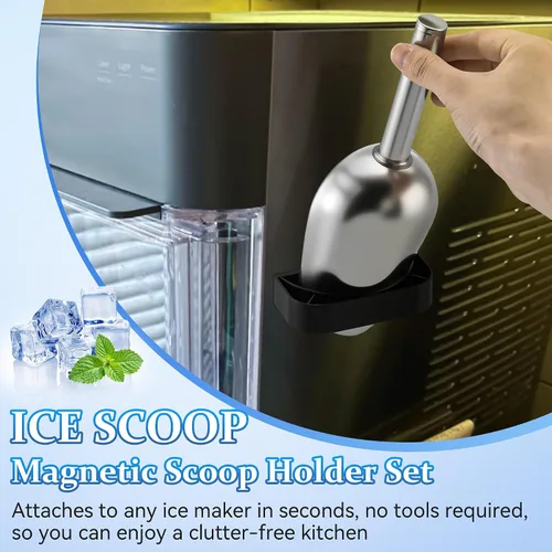 Miniatura 3 de Cuchara de hielo con soporte magnético compatible con máquinas de hielo GE Opal 2.0, cuchara de aleación de acero inoxidable de bajo carbono de 9