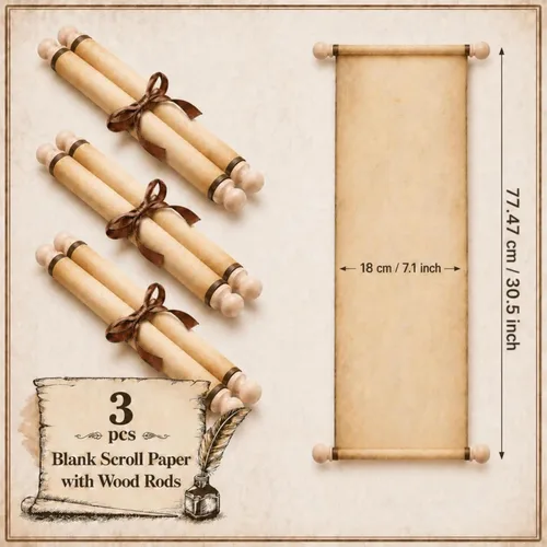 Miniatura 3 de Makevivi 3 piezas de papel pergamino en blanco con varillas de madera, para lista de traviesos o buenos, escritura, votos matrimoniales, invitación