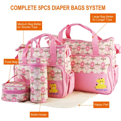 Miniatura 4 de Moclever Juego de 5 bolsas de pañales para artículos esenciales del bebé, bolsas grandes para bebé para mamá, bolsas de maternidad impermeables
