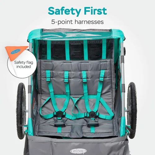 Miniatura 4 de Instep Quick-N-EZ - Remolque doble plegable detrás de la bicicleta para niños pequeños, se convierte en cochecito, para correr, dosel 2 en 1, Verde