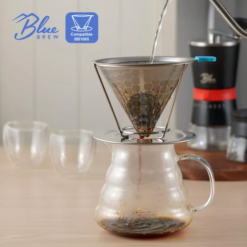Miniatura 5 de Blue Brew Gama de vidrio transparente Servidor de café para verter sobre café y té, 20.3 fl oz (20 onzas) resistente al calor, jarra, cafetera