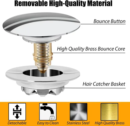 Miniatura 5 de Anlige Tapón de drenaje de bañera, tapón de bañera desplegable y cubierta, parte inferior con recogedor de pelo, universal para drenaje de 1.45 a