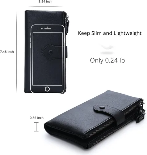 Miniatura 5 de Bveyzi - Cartera de cuero suave para mujer con bloqueo RFID, billetera plegable con doble cierre, porta-tarjetas para damas Soft, RFID Blocking