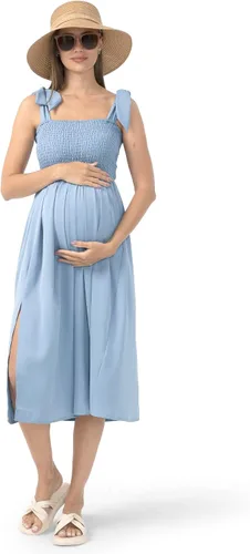 Miniatura 3 de Rnxrbb Vestido de maternidad de gasa con abertura y bolsillos, para verano, casual, sin mangas, fruncido, para embarazo, ropa para la playa