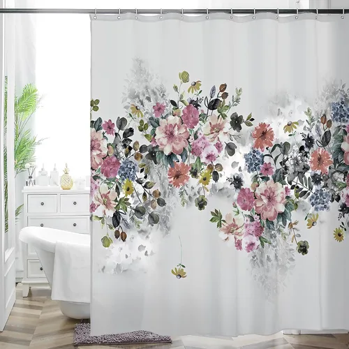 Miniatura 18 de HMS Happy Memories Cortina de Ducha con Estampado Floral Bohemio de Planta Boho, Tela de Poliéster para Decoración de Baño 72 x 72 Pulgadas