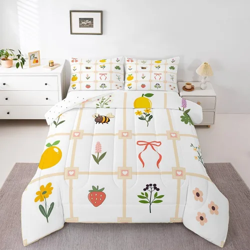 Miniatura 8 de Juego de ropa de cama floral retro, tamaño individual, vintage de los años 70 y 60, juego de edredón para niños, adultos y adolescentes, juego