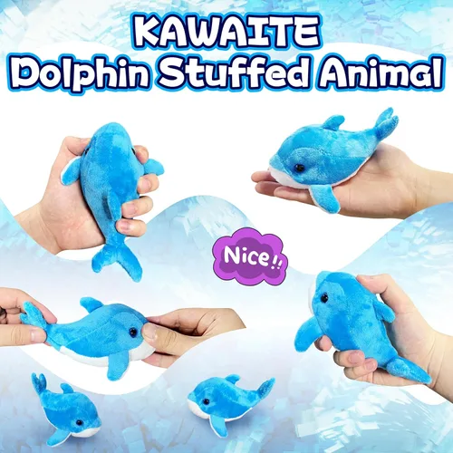 Miniatura 2 de Peluche de delfín azul (paquete de 1), peluches Kawaii para niñas y niños, juguetes de peluche de delfín para niños, llaveros de animales marinos