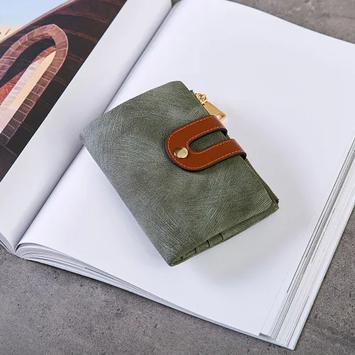 Miniatura 4 de AOXONEL Cartera pequeña de cuero plegable Rfid para mujer, con cremallera, bolsillo para tarjeta de identificación, delgada, compacta y delgada