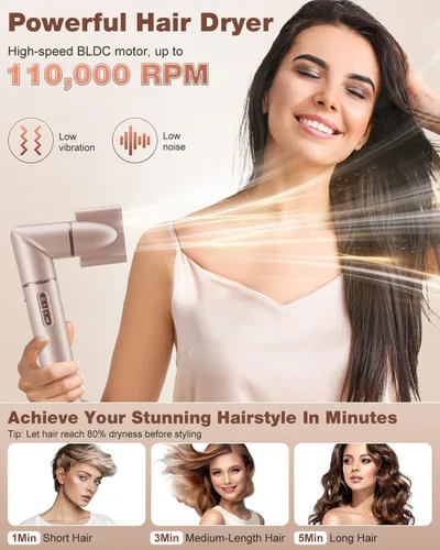 Miniatura 5 de 7MAGIC Estilizador de cabello y cepillo secador de cabello 7 en 1, secador de cabello de alta velocidad de 110,000 RPM con iones negativos