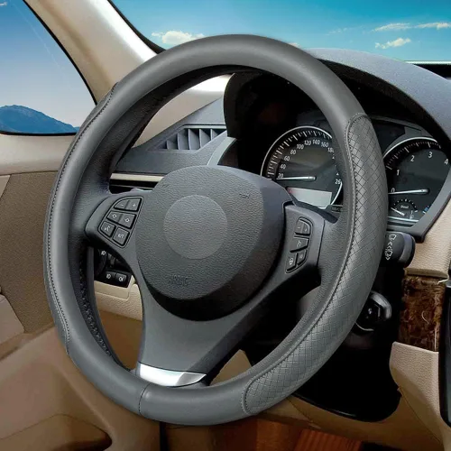 Miniatura 7 de Funda de volante de piel de microfibra con relieve clásico, protector de rueda antideslizante y transpirable para automóvil, ajuste para volantes
