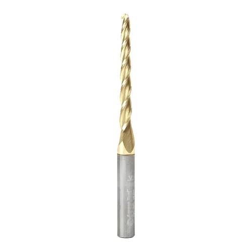 Miniatura 9 de Amana Tool Brocas de enrutador CNC en espiral para talla 2D/3D, recubierto de ZrN, 46286, punta de bola de ángulo cónico de 3.6 grados 1/8 D x 1/16