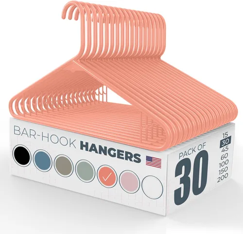 Miniatura 62 de Paquete de 100 perchas de plástico, fabricadas en los Estados Unidos, capacidad de 6 libras, perchas estándar con ganchos para correa para vestidos