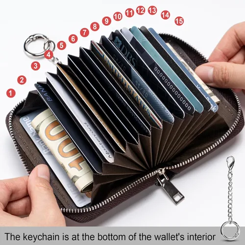 Miniatura 4 de Mayski - Cartera para tarjetas de crédito con cremallera para mujeres, tarjetero pequeño de acordeón, llavero, tarjetero para tarjetas de Manzana