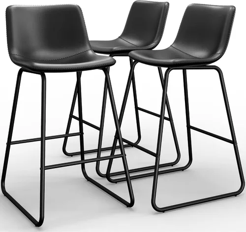 Miniatura 8 de YaFiti Juego de 2 taburetes de bar de 26 pulgadas, modernos taburetes de bar de altura de barra, taburetes de bar de cuero sintético con respaldo
