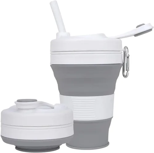 Miniatura 9 de Taza de Café de Silicona con Pajita y Tapa, Tazas Plegables para Viajar, 20oz, Taza de Agua Plegable Ligera para Picnic, Senderismo, Camping, Negro