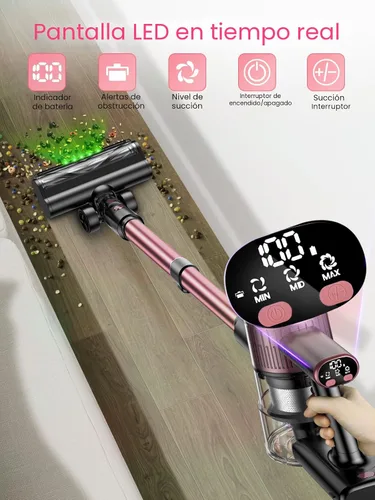 Miniatura 3 de Aspiradora inalámbrica, aspiradora de palo 10 en 1 con potente succión, manguera, luz LED verde, cepillo antienredos, aspiradora recargable ligera