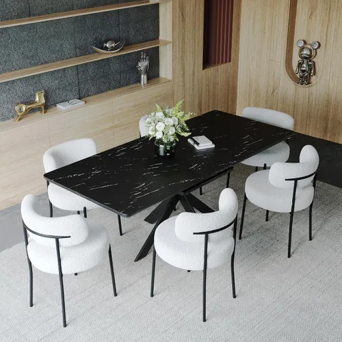 Miniatura 41 de Mesa de comedor de mármol para 4-8, mesa de comedor extensible de 62.4 a 78.15 pulgadas, mesa de cocina moderna, mesa rectangular que ahorra espacio