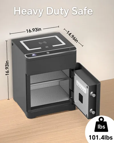 Miniatura 2 de TIGERKING Caja fuerte biométrica 3 en 1, caja fuerte inteligente para el hogar con estación de carga, cajón de armas, iluminación ajustable segura