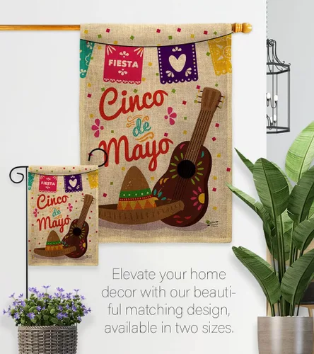 Miniatura 8 de Bandera de jardín del Cinco de Mayo para fiesta de verano, cactus, piñata, sombrero mexicano para decoración de la casa al aire libre, pancarta