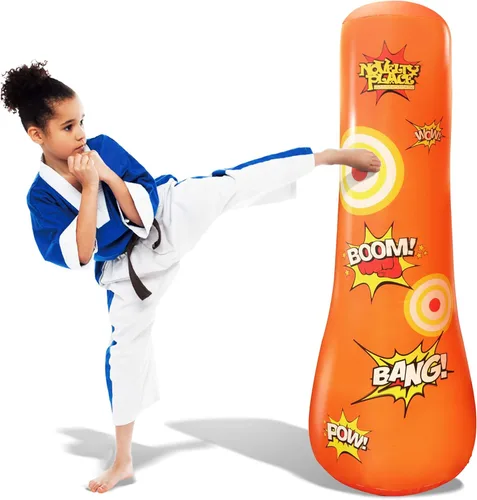 Novelty Place Saco de boxeo inflable para niños – 4 pies de alto – Juguete de golpear y rebotar de nuevo para niños y niñas, fitness y alivio del