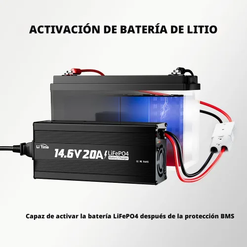 Miniatura 5 de LiTime Cargador de batería de litio de 12 V 20 A, cargador de batería LiFePO4 de 14.6 V, cargador inteligente AC-DC con conector Anderson indicador