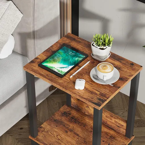 Miniatura 7 de Vimber Mesa auxiliar, mesa lateral, juego de 2, mesitas de noche con estantes de almacenamiento de 2 niveles, mesa para sofá para espacios pequeños