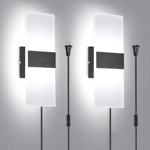Miniatura 11 de TRLIFE Lámpara de pared LED moderna, ajustable 4 temperaturas de color 12W lámpara de pared moderna enchufe, luz de pared acrílica montada