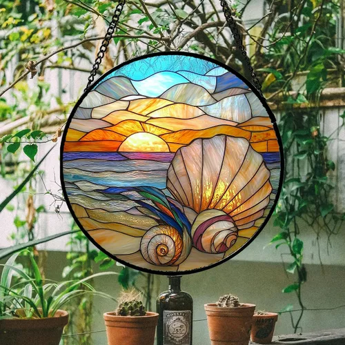 Miniatura 3 de Colgador de vidrieras para colgar, atardecer montañas, lago, árbol, atrapasoles para ventana, decoración del hogar, paisaje, día de la madre